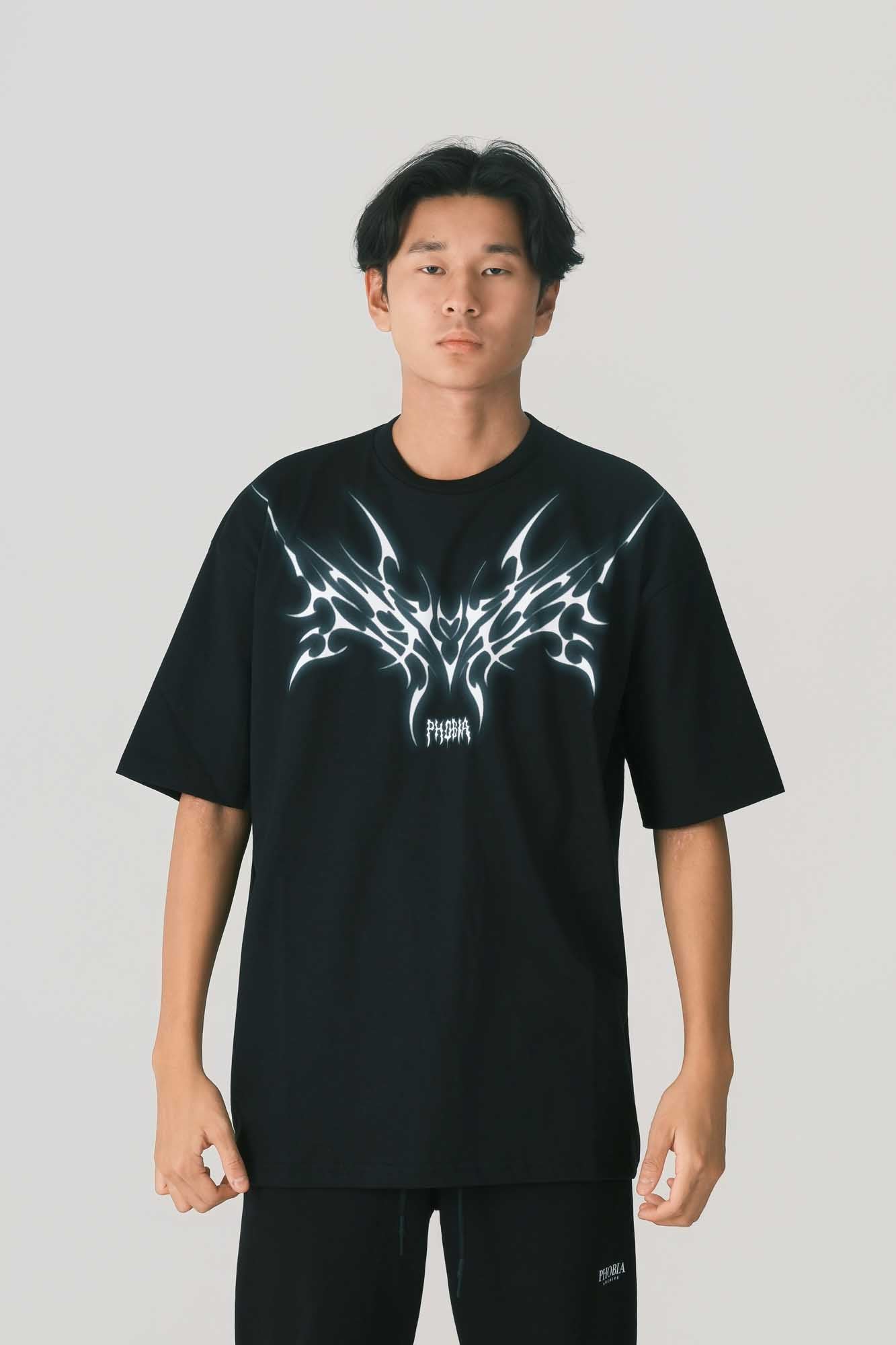 BLACK TEE WITH GREY TRIBAL