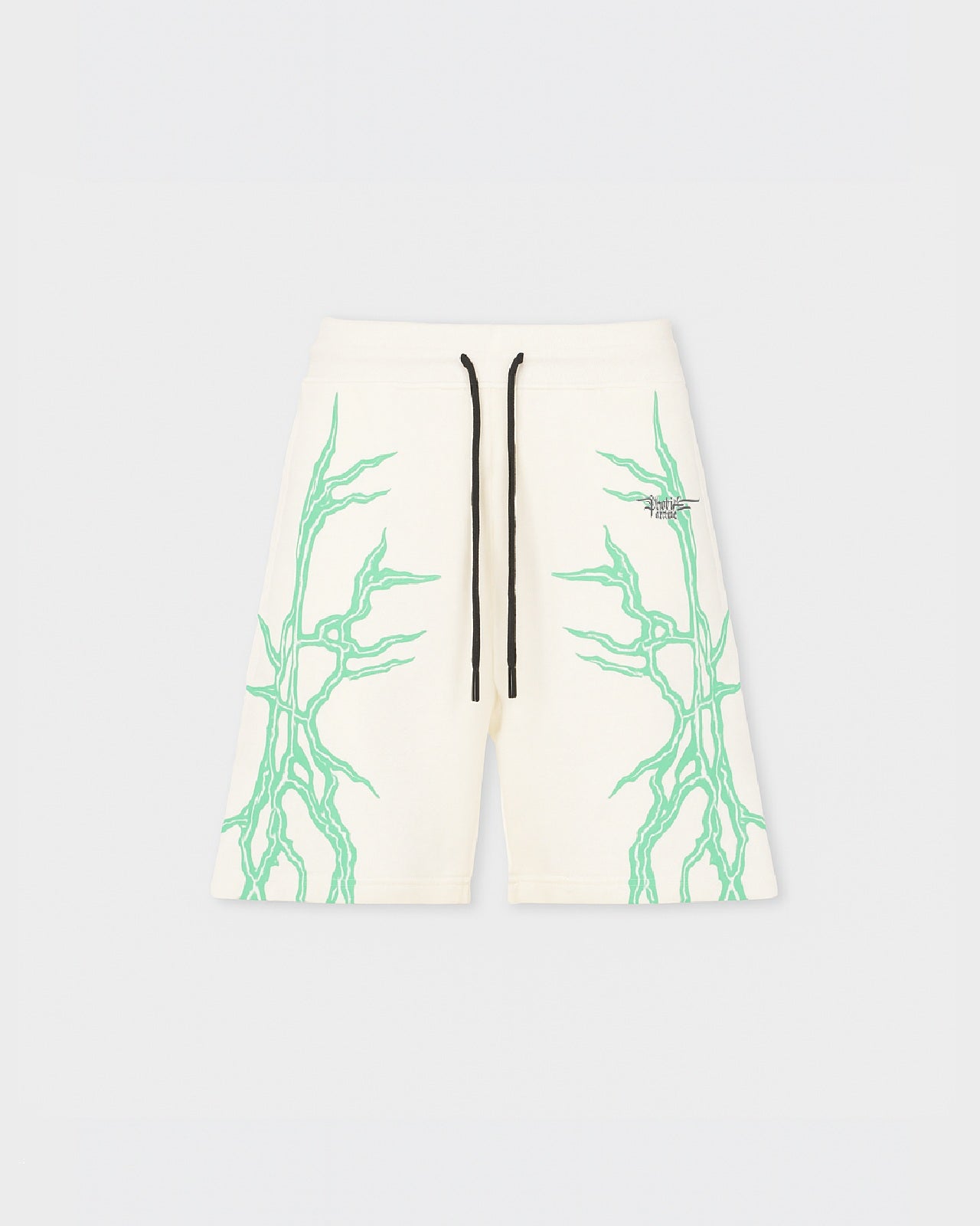 WHITE SHORTS WITH LATERAL GREENLIGHTNING PRINT AND EMBROIDERY GOTHIC LOGO