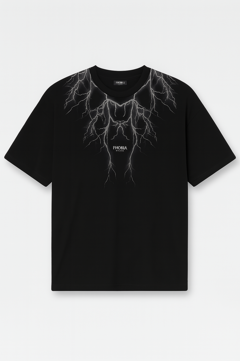 BLACK T-SHIRT WITH FRONT AND BACK REFLECTIVE LIGHTNING