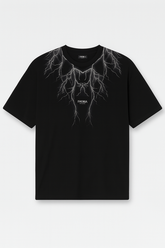 BLACK T-SHIRT WITH FRONT AND BACK REFLECTIVE LIGHTNING