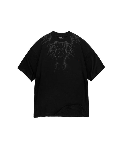 BLACK T-SHIRT WITH FRONT AND BACK BLACK LIGHTNING