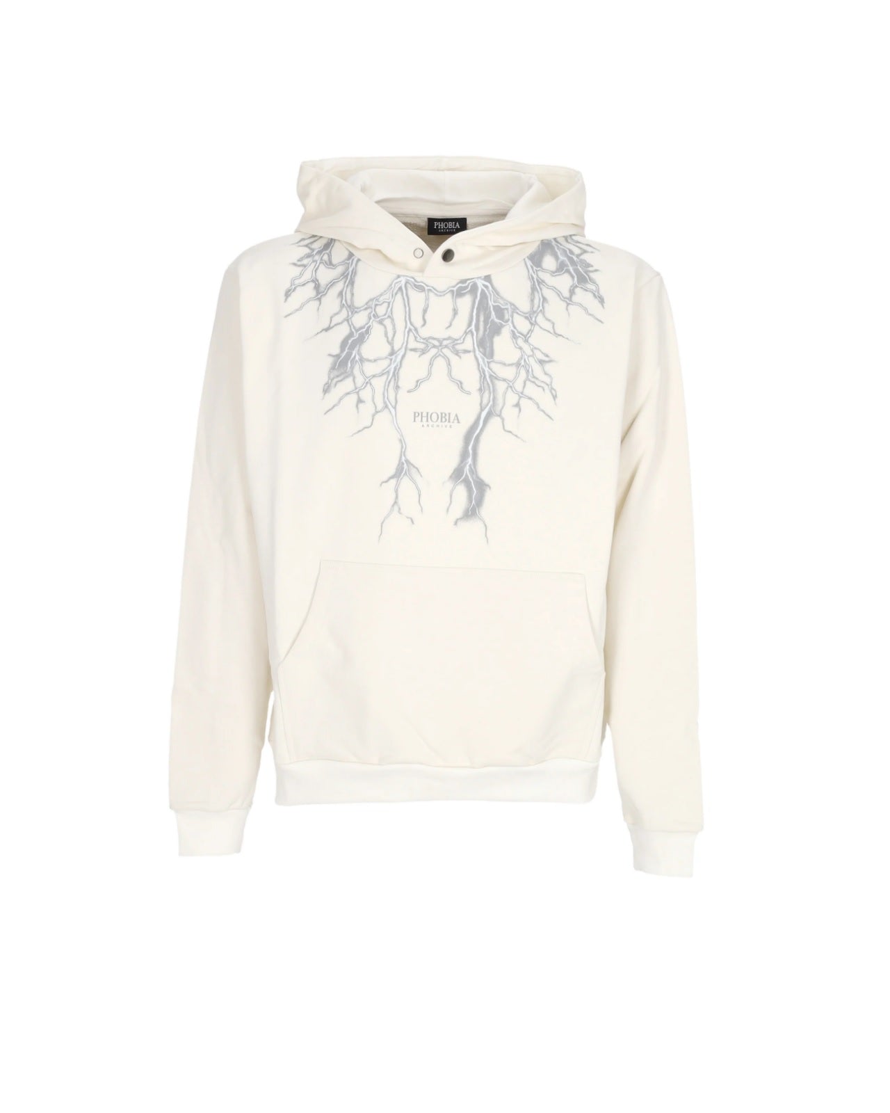 WHITE HOODIE WITH FRONT AND BACK WHITE LIGHTNING