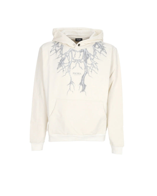 WHITE HOODIE WITH FRONT AND BACK WHITE LIGHTNING