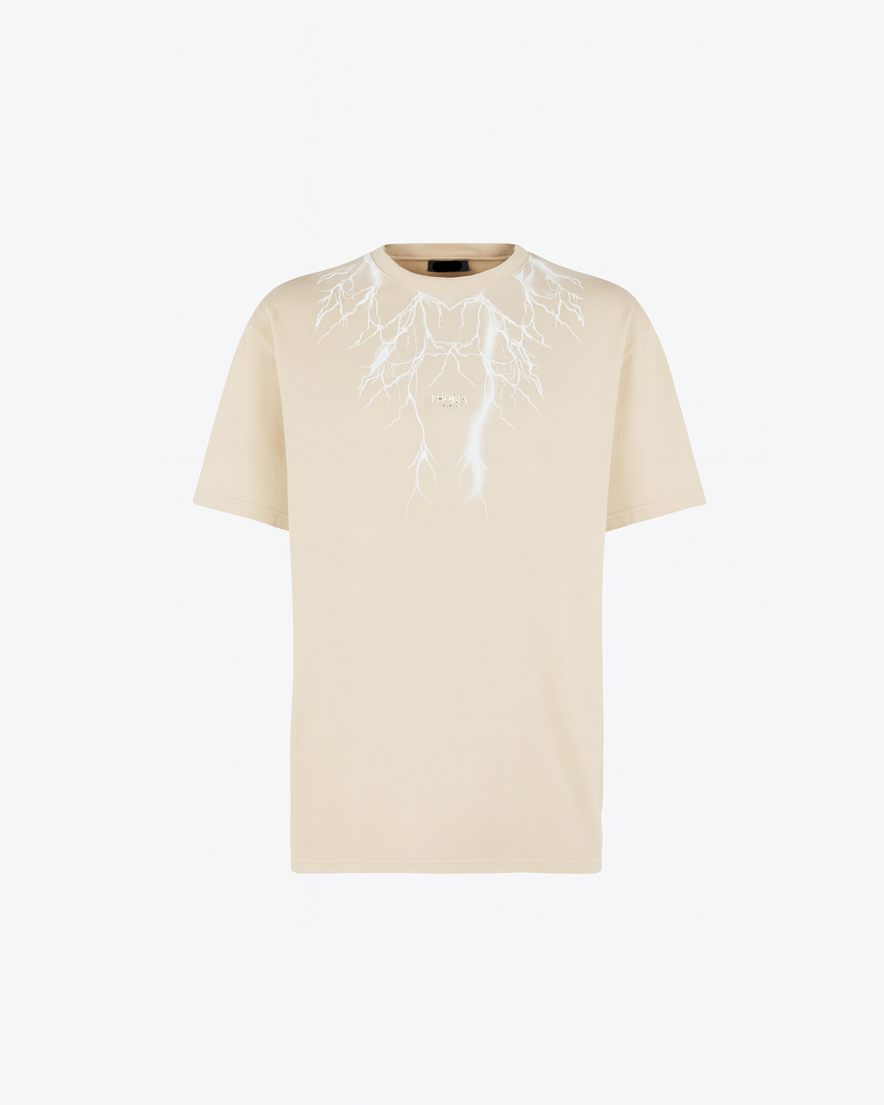 BEIGE T-SHIRT WITH FRONT AND BACK WHITE LIGHTNING