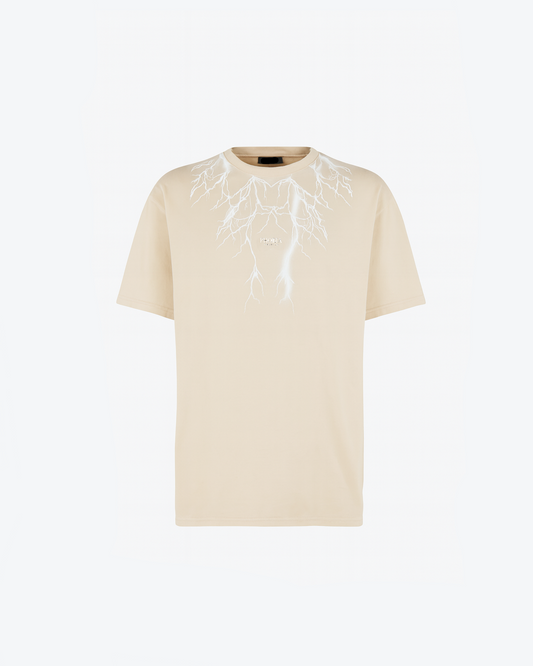 BEIGE T-SHIRT WITH FRONT AND BACK WHITE LIGHTNING