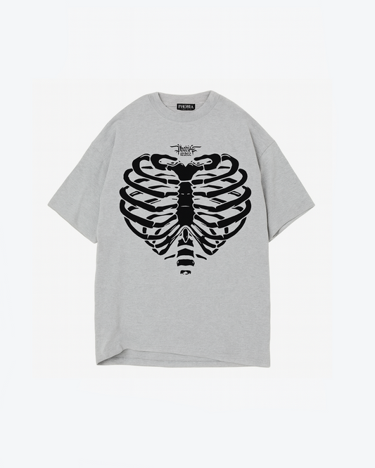 GREY T-SHIRT WITH FRONT BLACK RIB HEART PRINT
