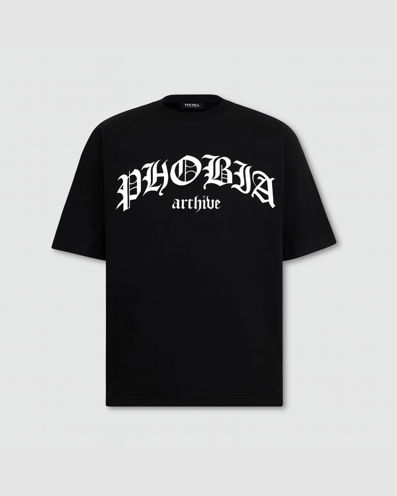 BLACK T-SHIRT WITH PHOBIA GOTHIC LOGO PRINT