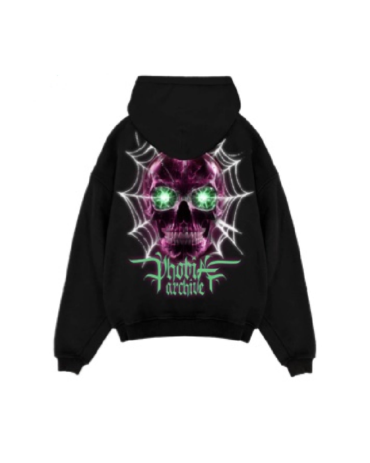 BLACK HOODIE WITH FRONT LOGO PRINT AND BACK SKULL PRINT