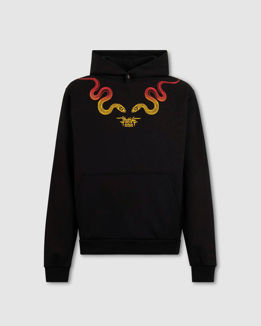 BLACK HOODIE ORANGE AND YELLOW SNAKE PRINT
