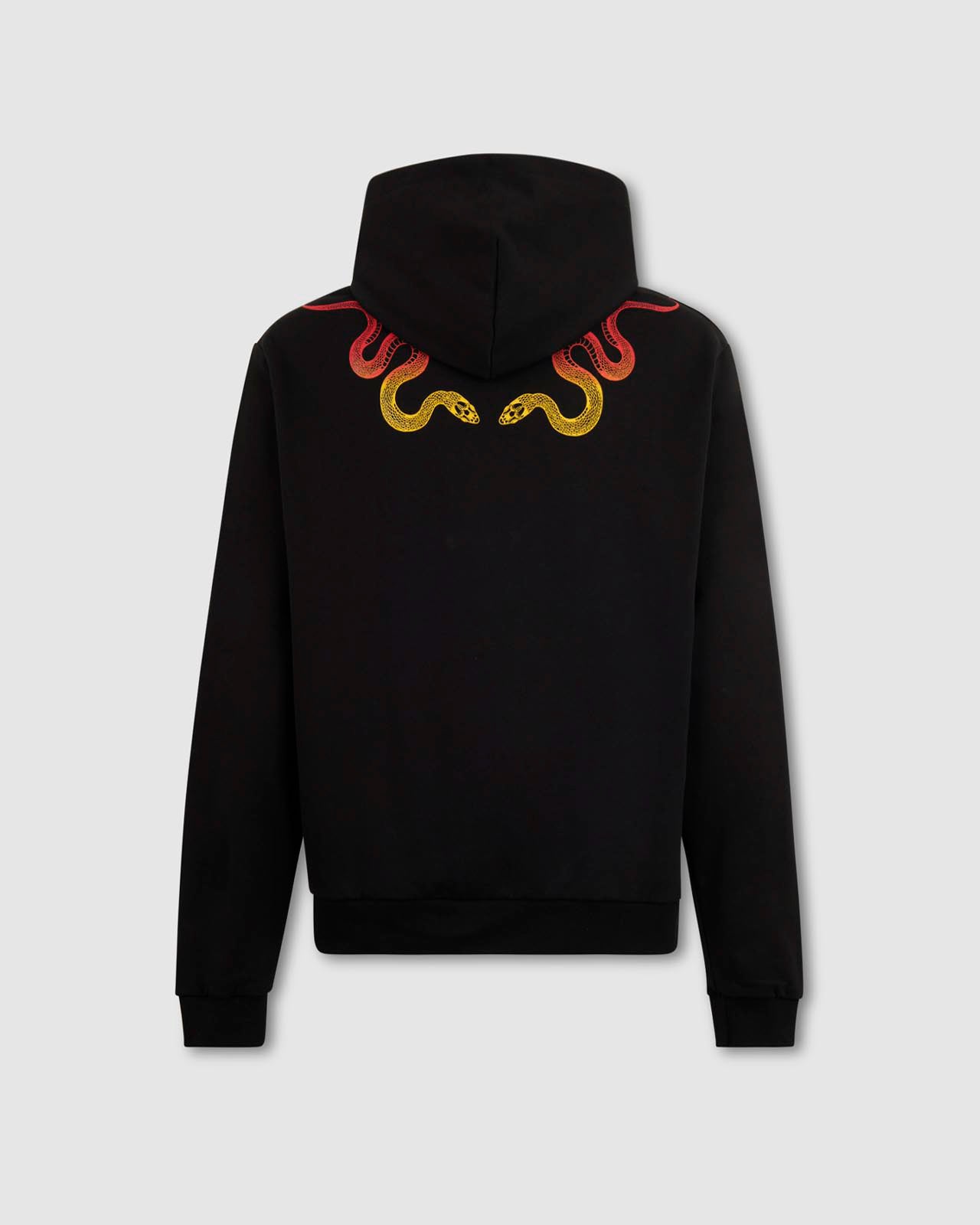 BLACK HOODIE ORANGE AND YELLOW SNAKE PRINT