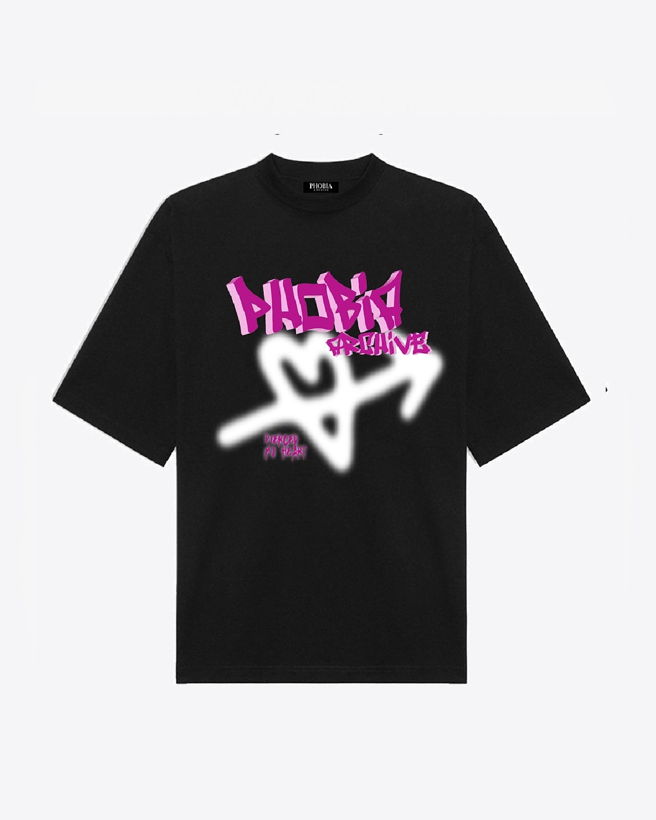 BLACK T-SHIRT WITH PINK SPRAY HEART PRINT