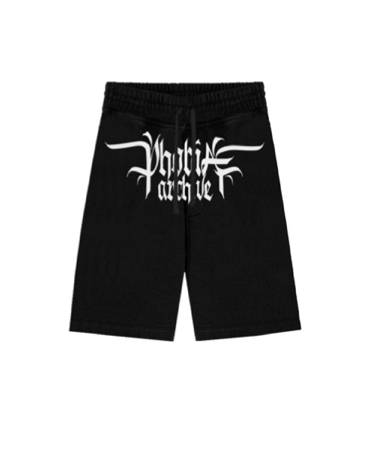 BLACK SHORTS WITH WHITE BIG LOGO PRINT ON FRONT