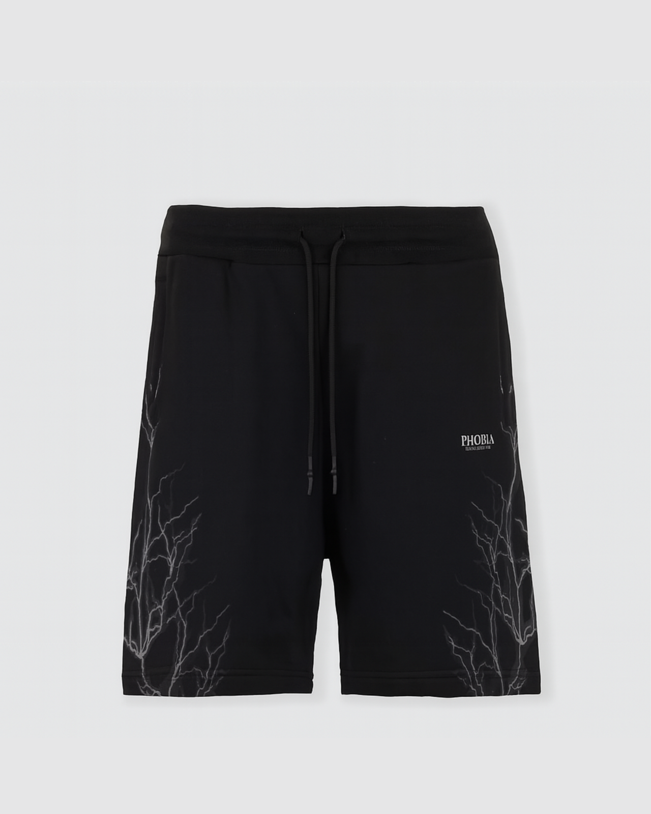 BLACK SHORTS WITH REFLECTIVE LIGHTNING PRINT AND LOGO PRINT