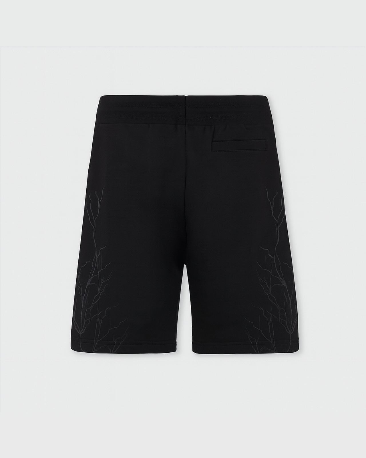 BLACK SHORTS WITH BLACK LIGHTNING PRINT AND LOGO PRINT