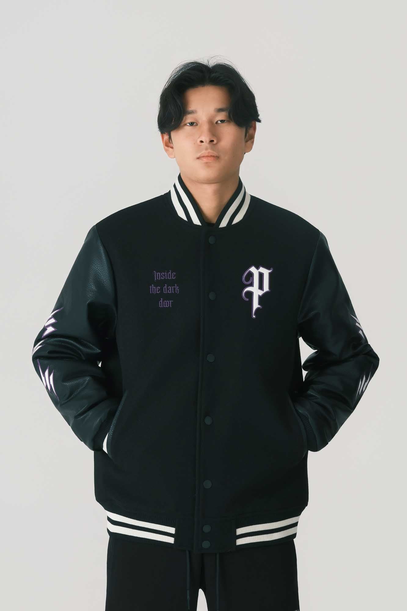 BLACK JACKET WITH WHITE EMBROIRED THUNDER AND LOGO