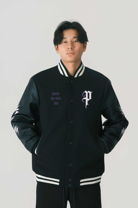 BLACK JACKET WITH WHITE EMBROIRED THUNDER AND LOGO