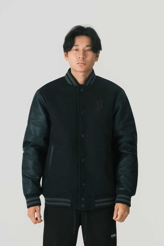 BLACK JACKET WITH BLACK EMBROIRED LOGO