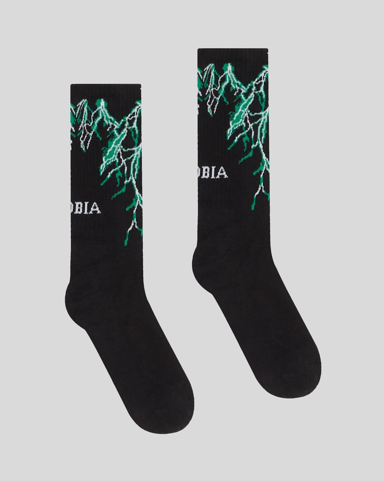 BLACK SOCKS WITH GREEN LIGHTNING PRINT