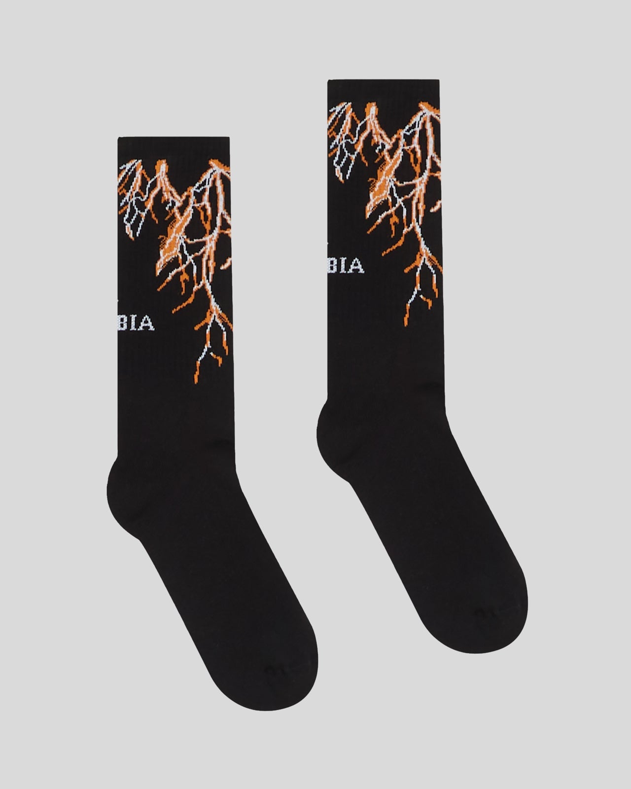 BLACK SOCKS WITH ORANGE LIGHTNING PRINT