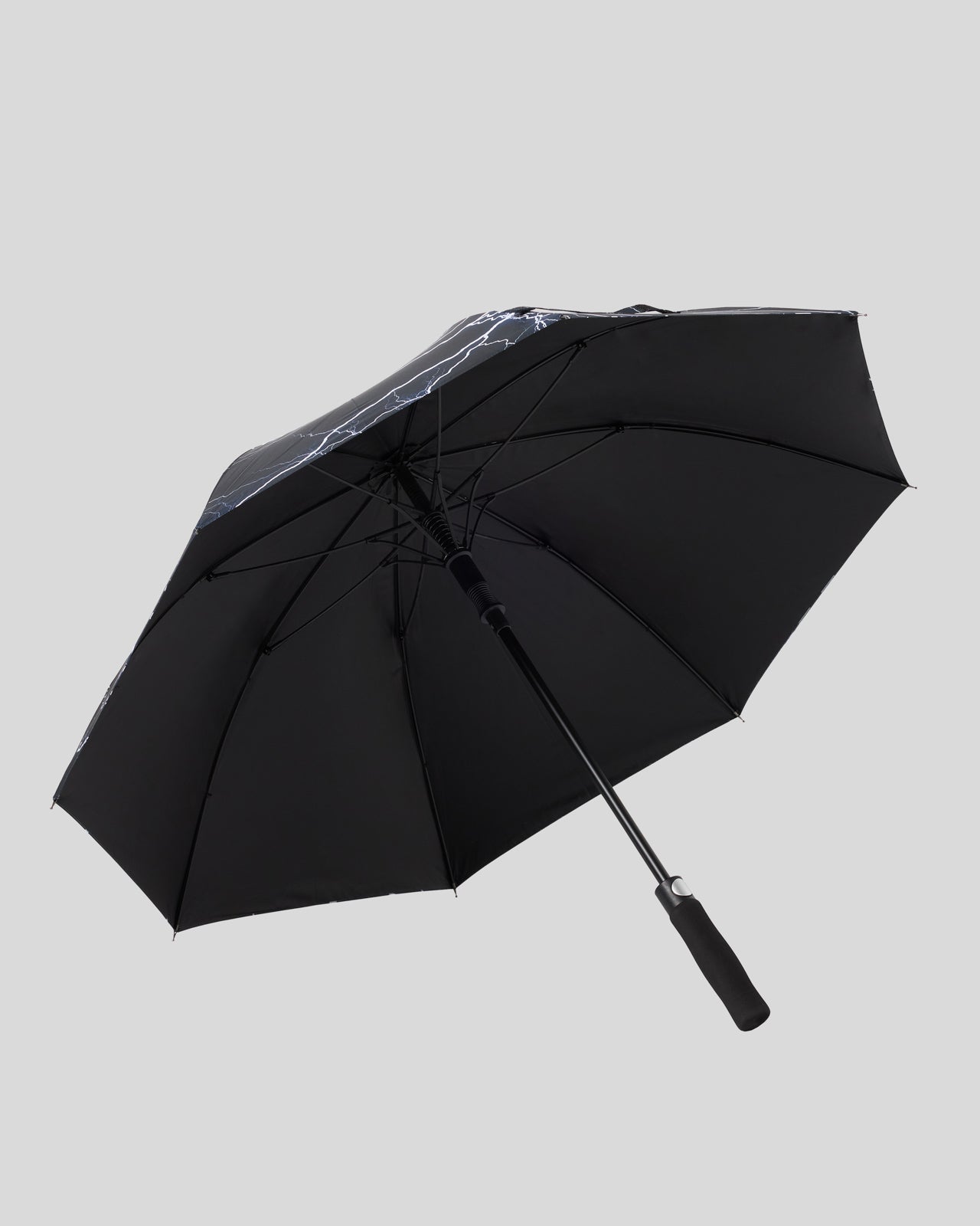 BLACK UMBRELLA WITH LIGHTNING AND LOGO PRINT