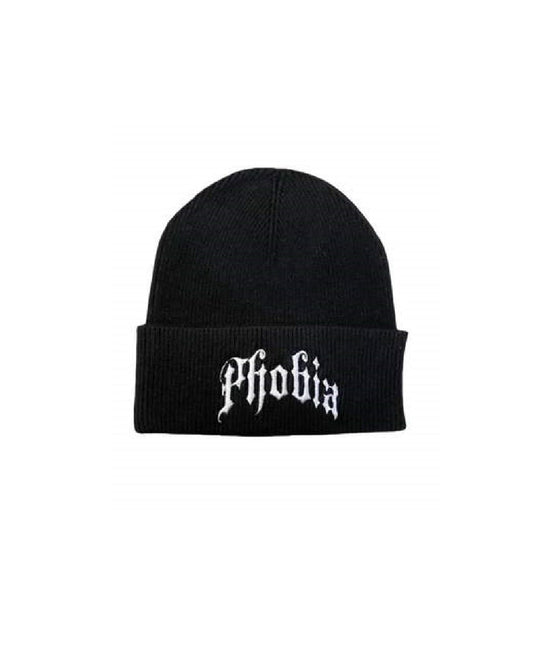 BLACK BEANIE WITH EMBROIDERED LOGO AND METAL LABEL