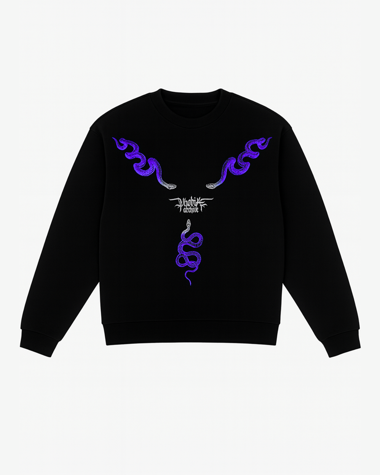 BLACK CREWNECK WITH PURPLE TRIPLE SNAKE PRINT