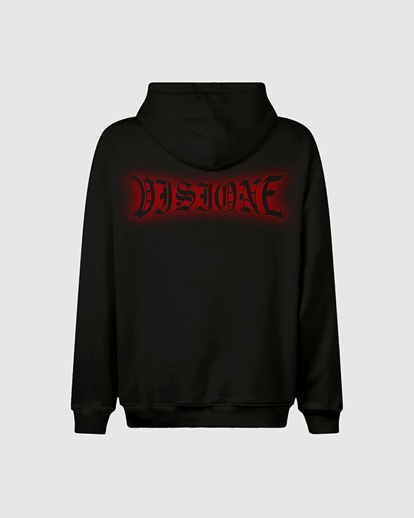 BLACK HOODIE EMBROIRED AND PRINTED
