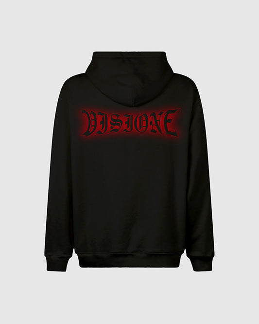 BLACK HOODIE EMBROIRED AND PRINTED