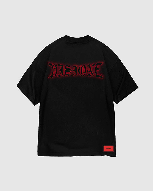 BLACK TEE EMBROIDERED AND PRINTED