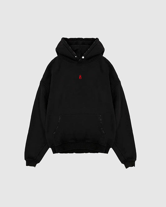 BLACK HOODIE WITH EMBROIDERED FLAME