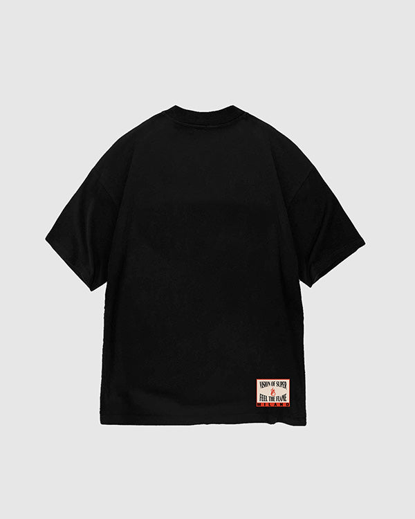 BLACK TEE WITH EMBROIDERED FLAME