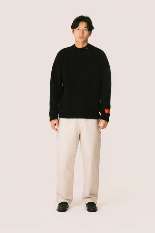 BLACK SWEATER WITH EMBROIDERED ON NECK ANCHE PATCH