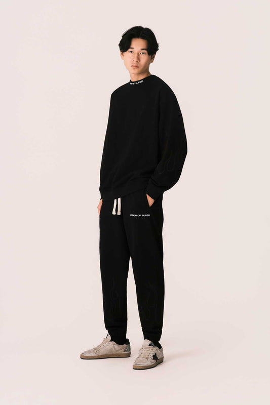 BLACK CREWNECK WITH RED FLAMES