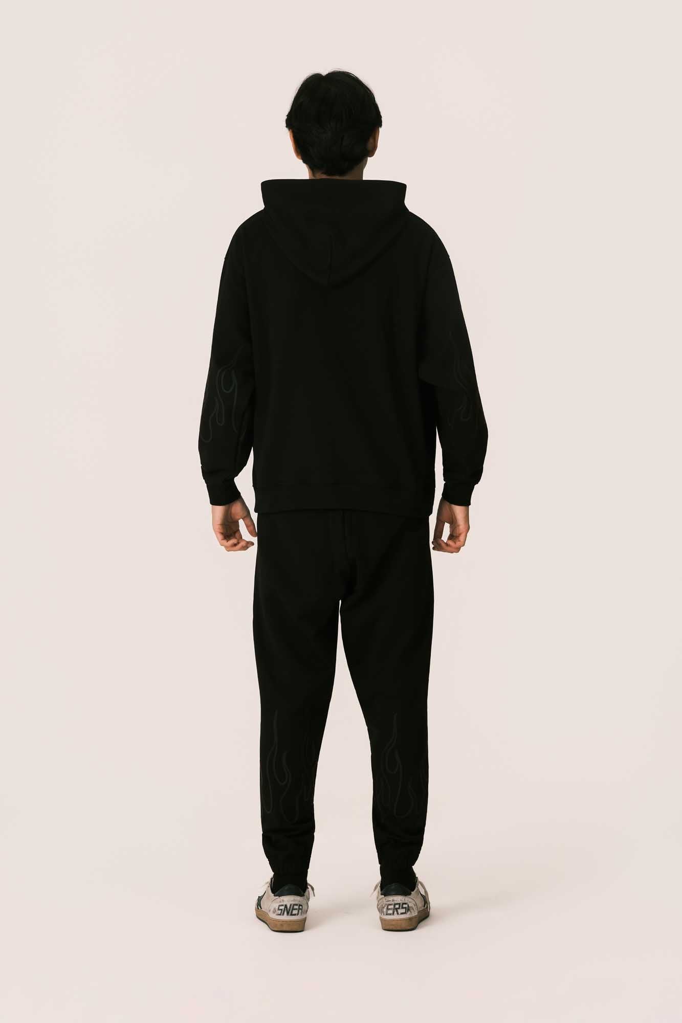 BLACK HOODIE WITH RED FLAMES