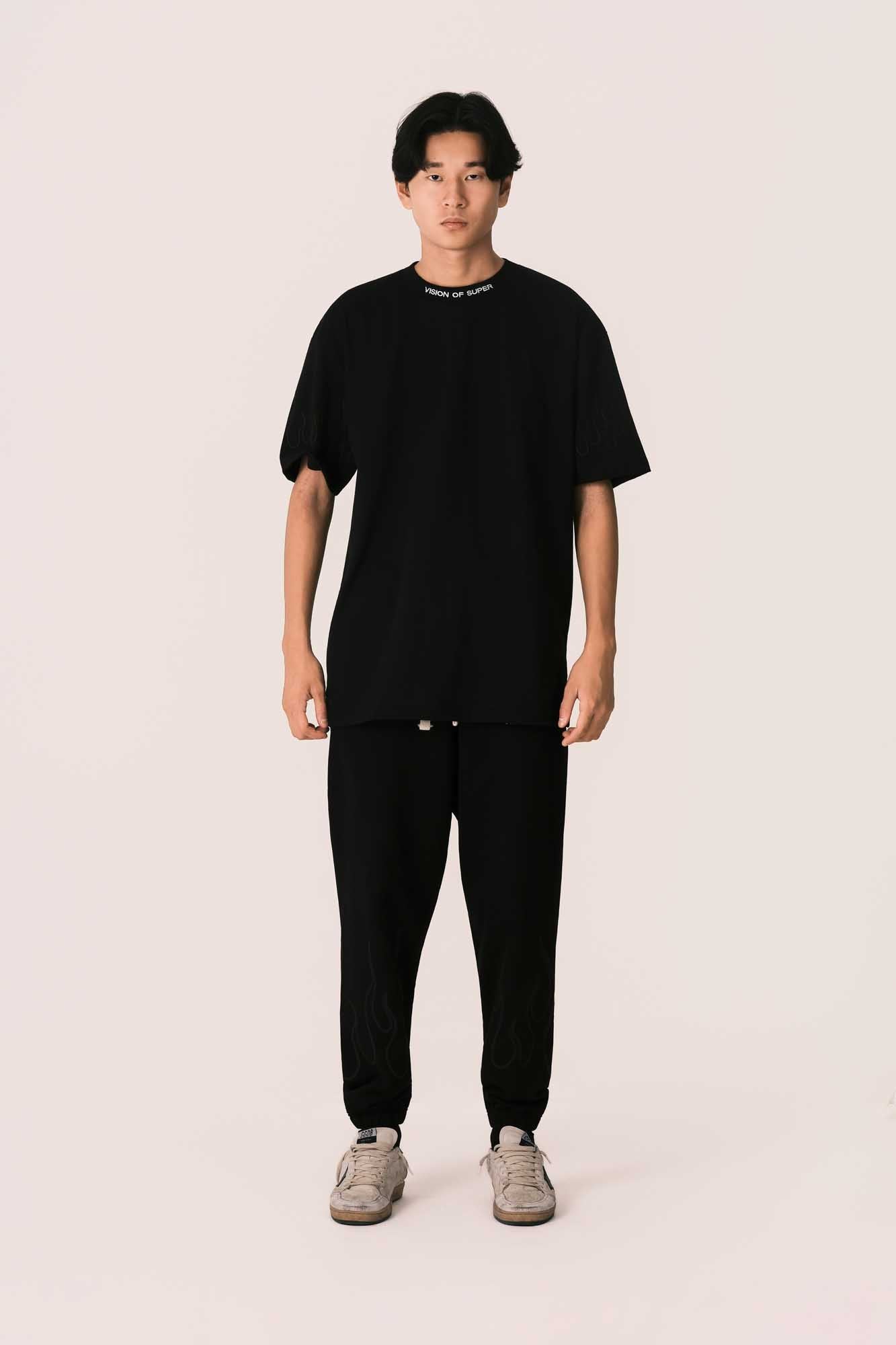 BLACK TEE WITH RED FLAMES