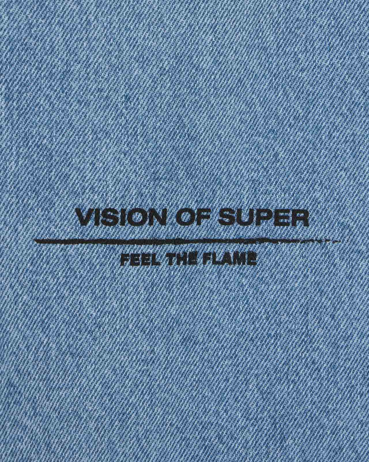 BLUE DENIM JEANS WITH PRINTED FLAMES AND LOGO