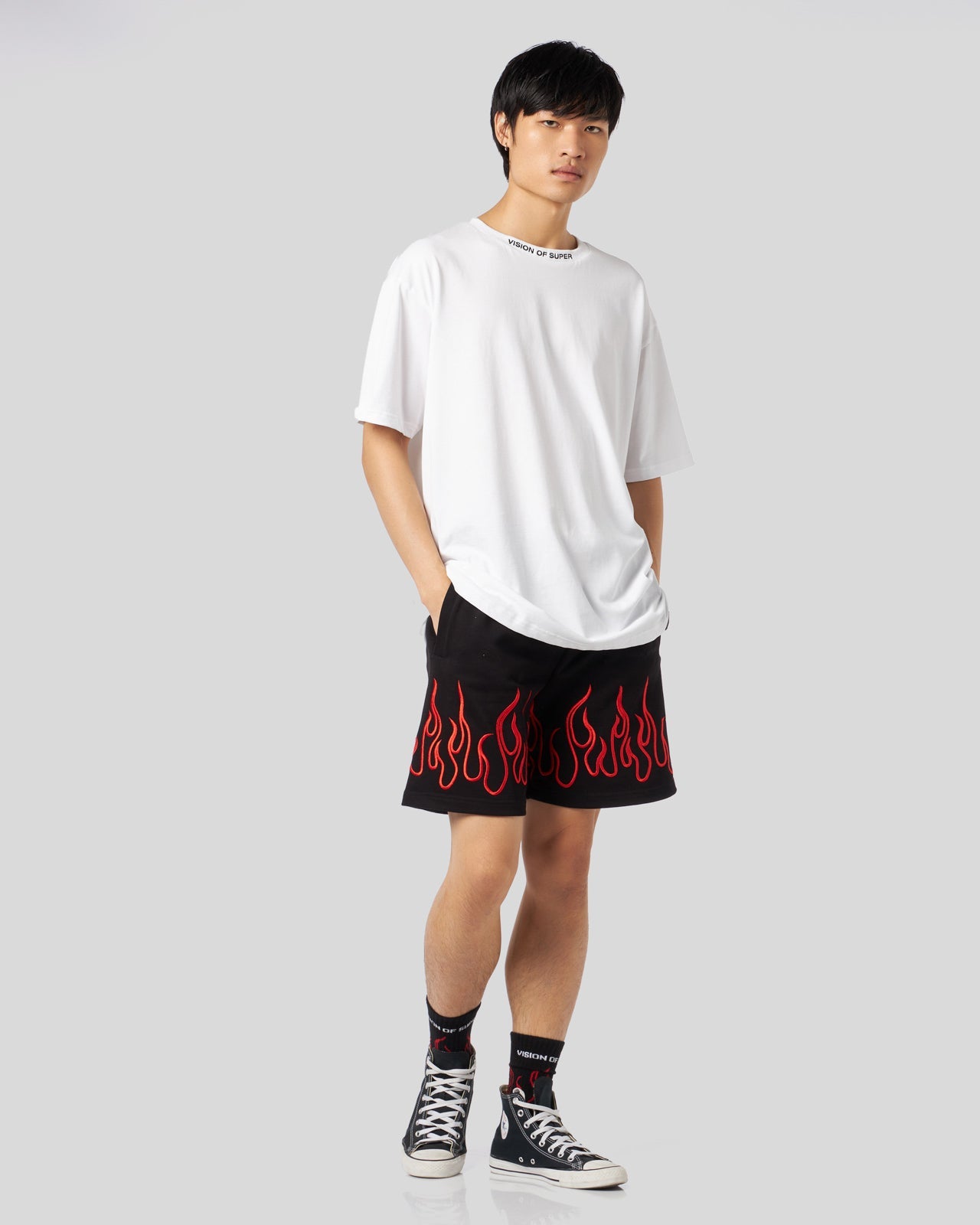 EMBROIDERED FLAMES SHORTS