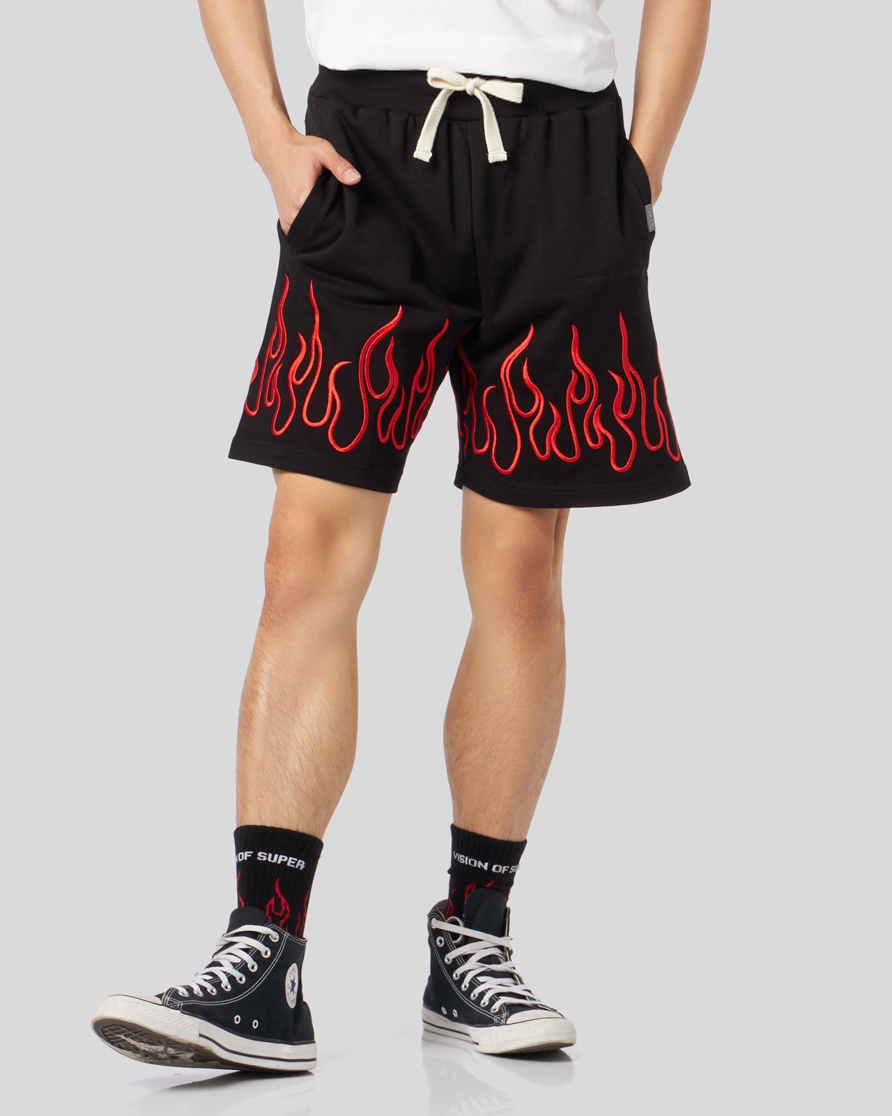 EMBROIDERED FLAMES SHORTS