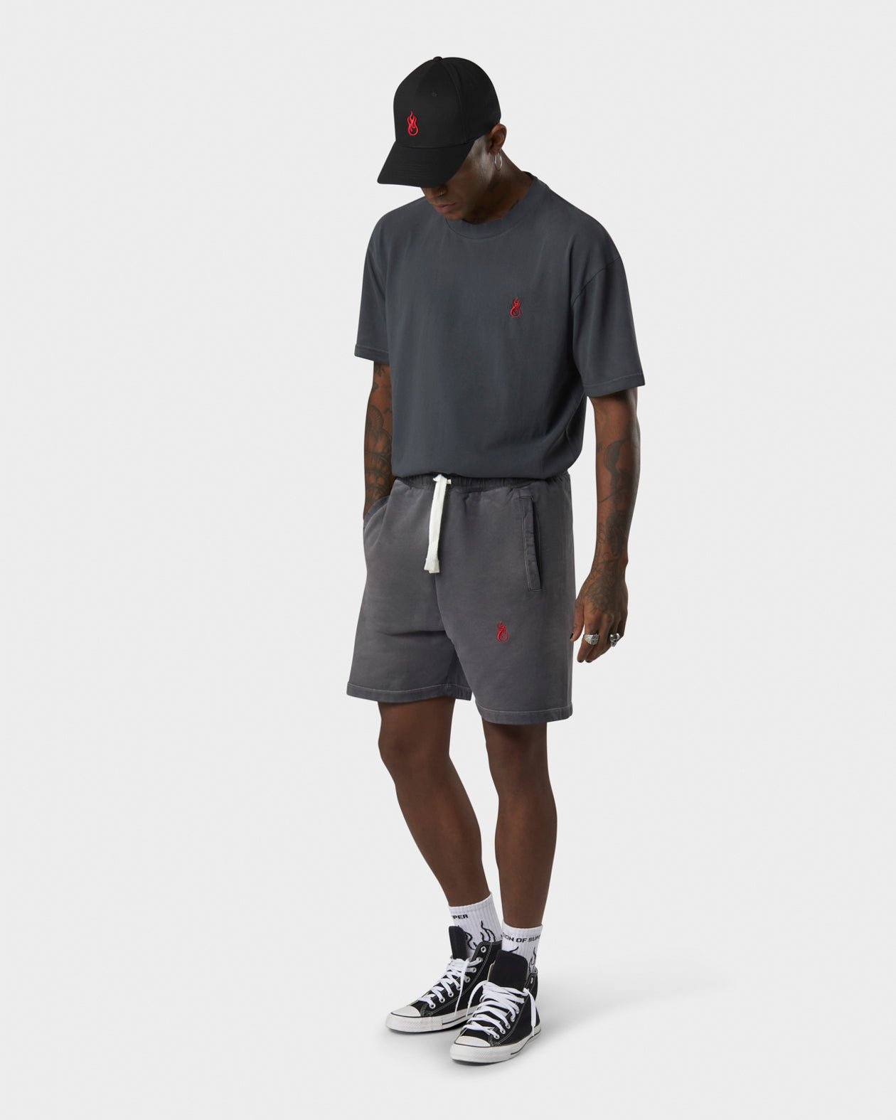 EMBROIDERED FLAME SHORTS