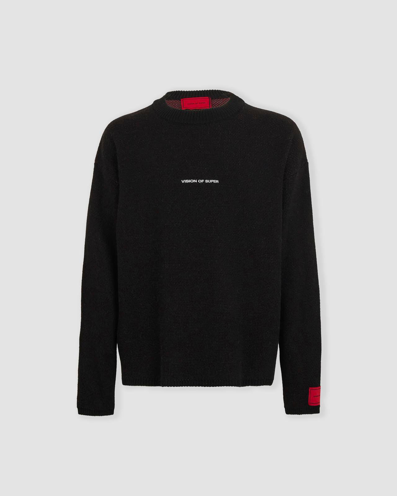 BLACK JUMPER WITH RED AND GRAY JACQUARD SKULL AND LOGO