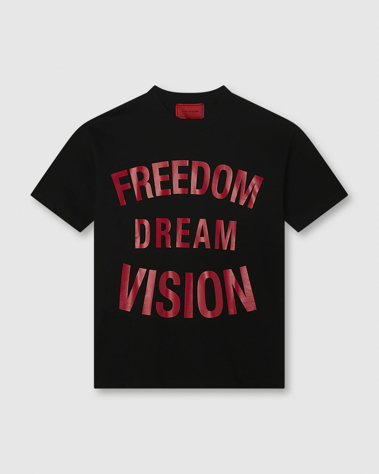 BLACK T-SHIRT WITH FREEDOM PRINT ON FRONT AND METAL LABEL