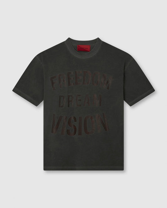 COLD WASH T-SHIRT WITH FREEDOM PRINT ON FRONT AND METAL LABEL