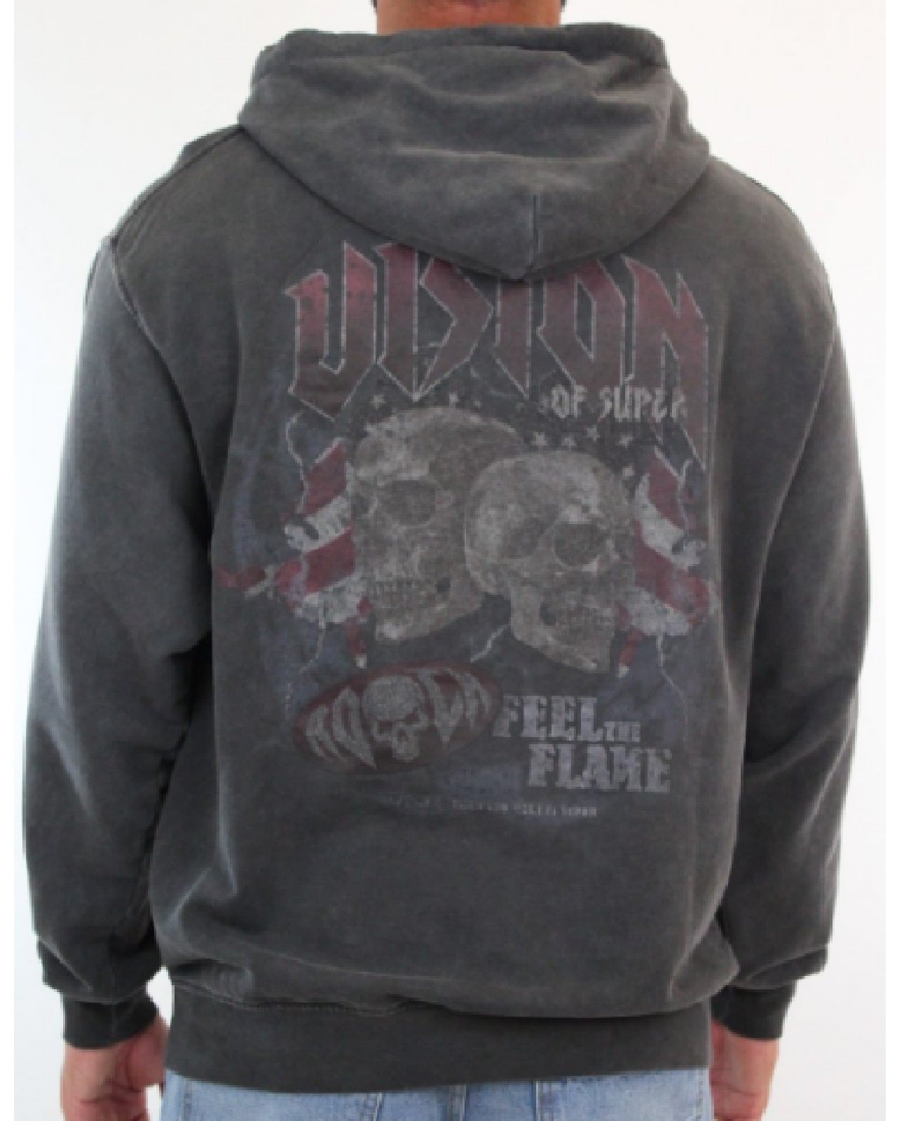 COLD WASH HOODIE WITH COLORS FEEL ROCK SKULL PRINT ON BACK AND EMBROIDERED LOGO ON FRONT