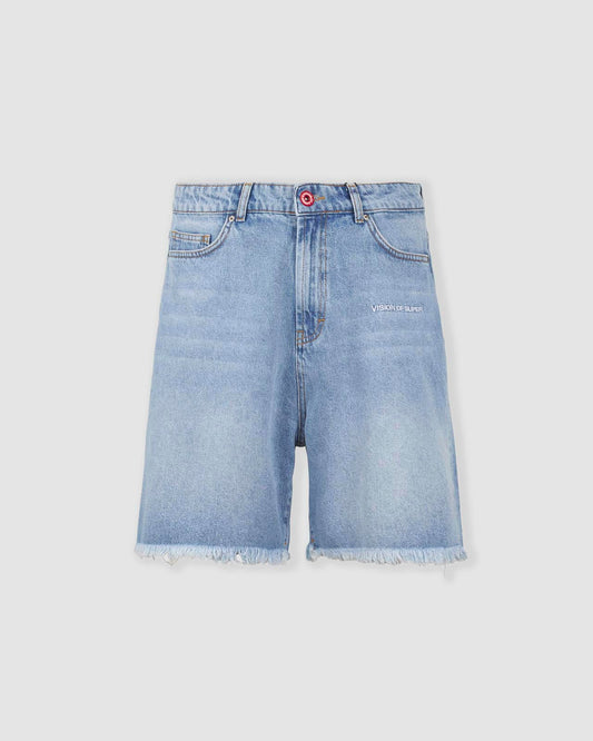EMBROIDERED FLAMES DENIM SHORTS