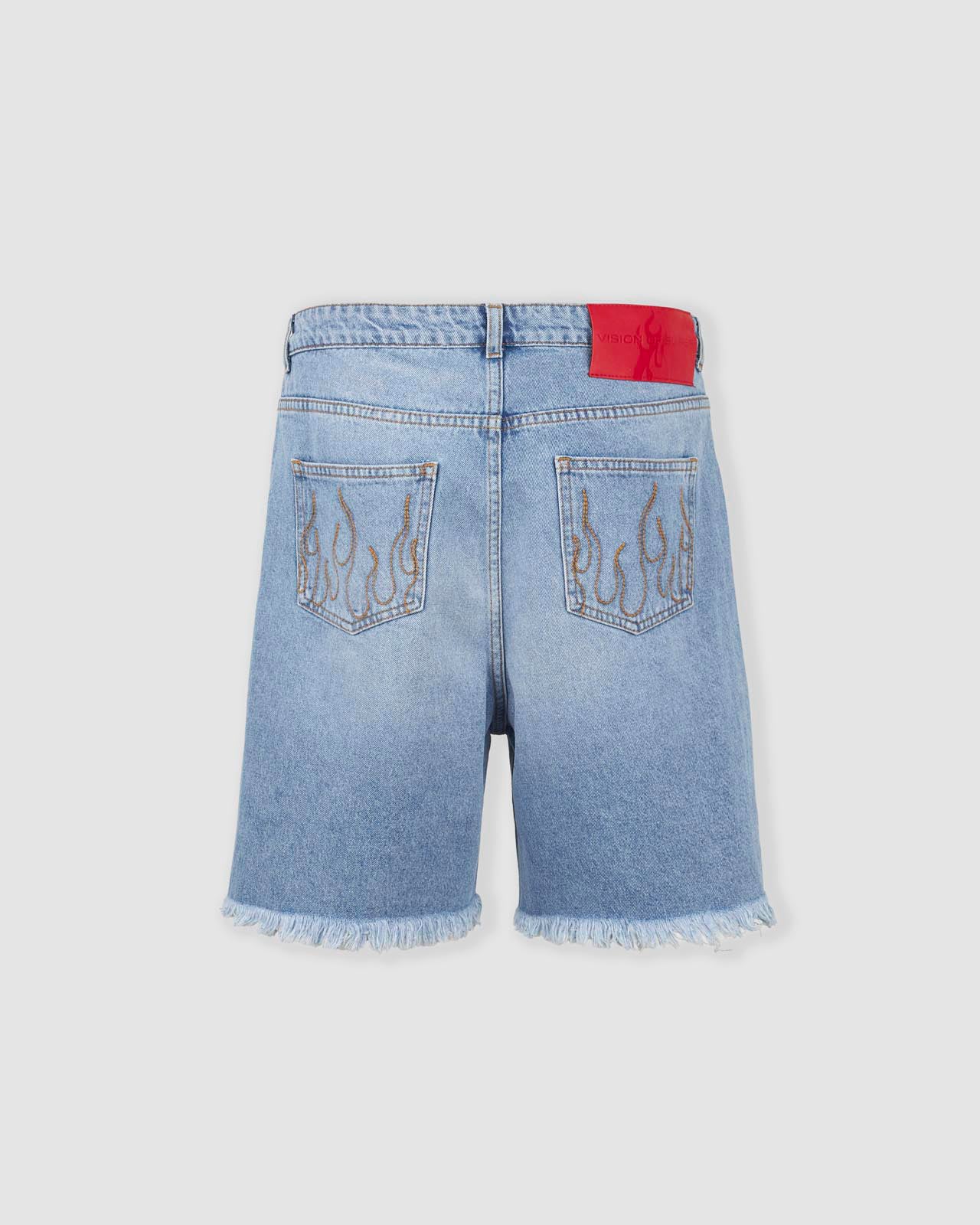 EMBROIDERED FLAMES DENIM SHORTS