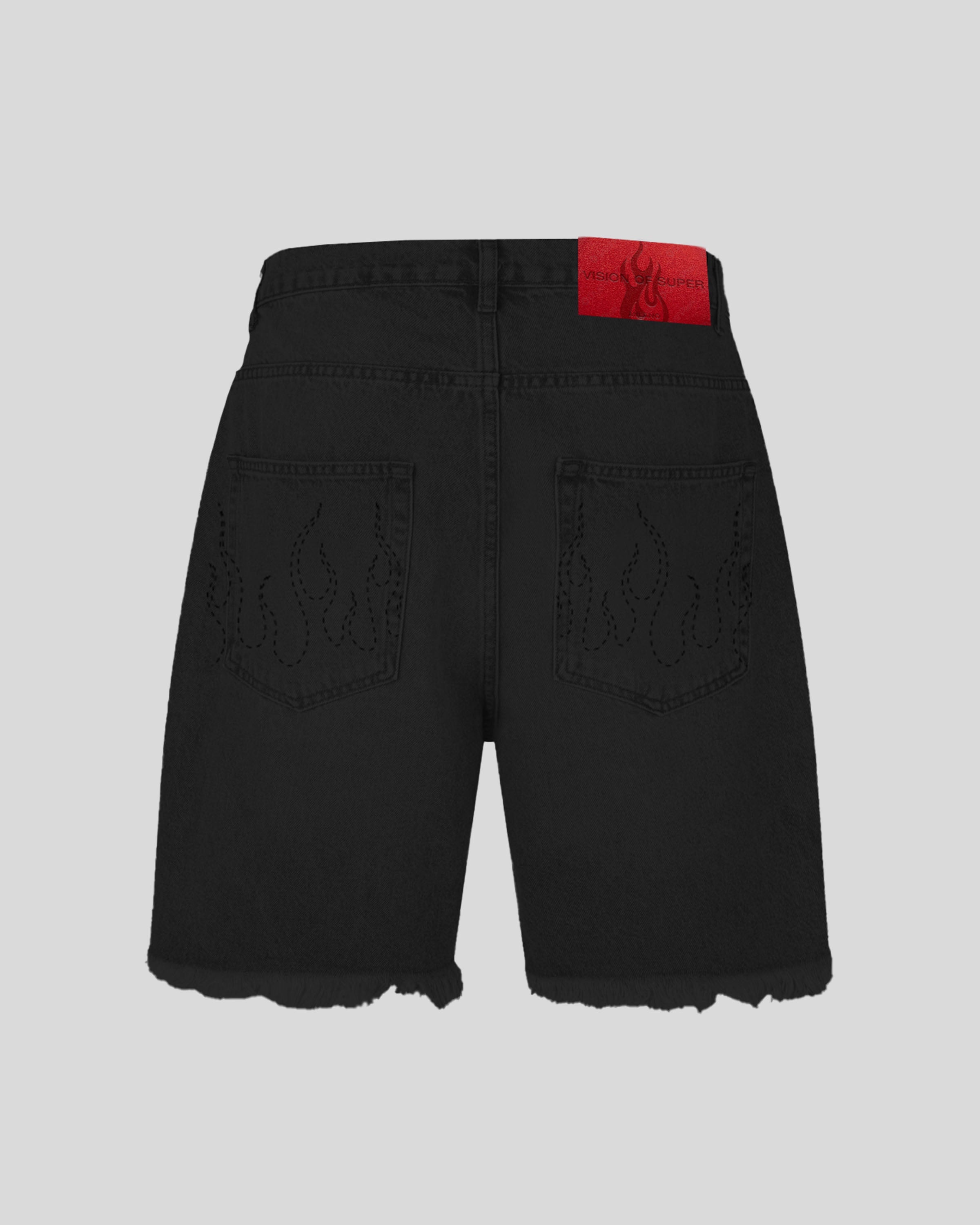 EMBROIDERED FLAMES SHORTS DENIM