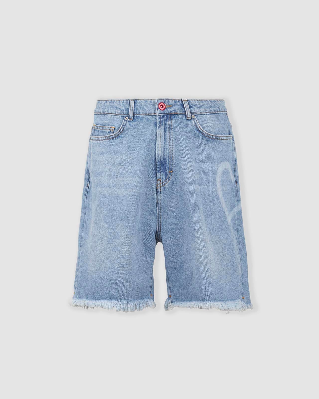HEART LASER PRINT SHORTS DENIM