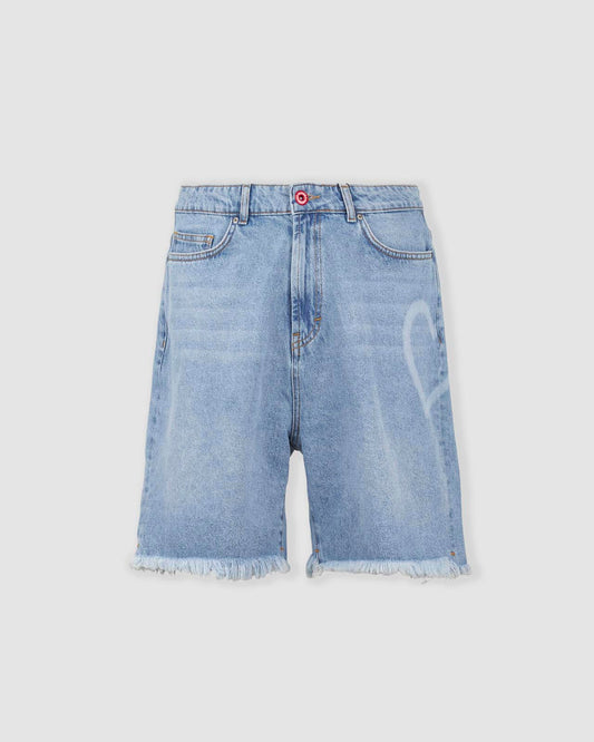 HEART LASER PRINT SHORTS DENIM