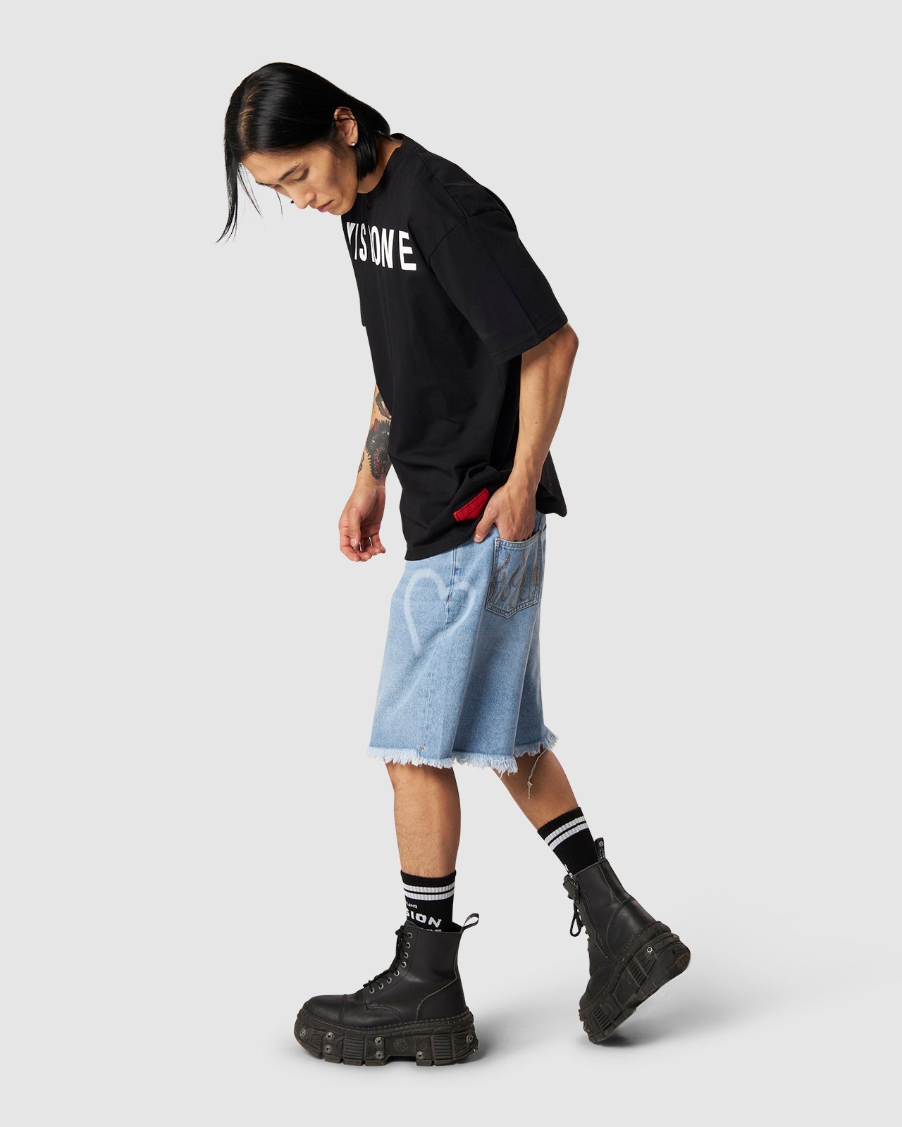 HEART LASER PRINT SHORTS DENIM