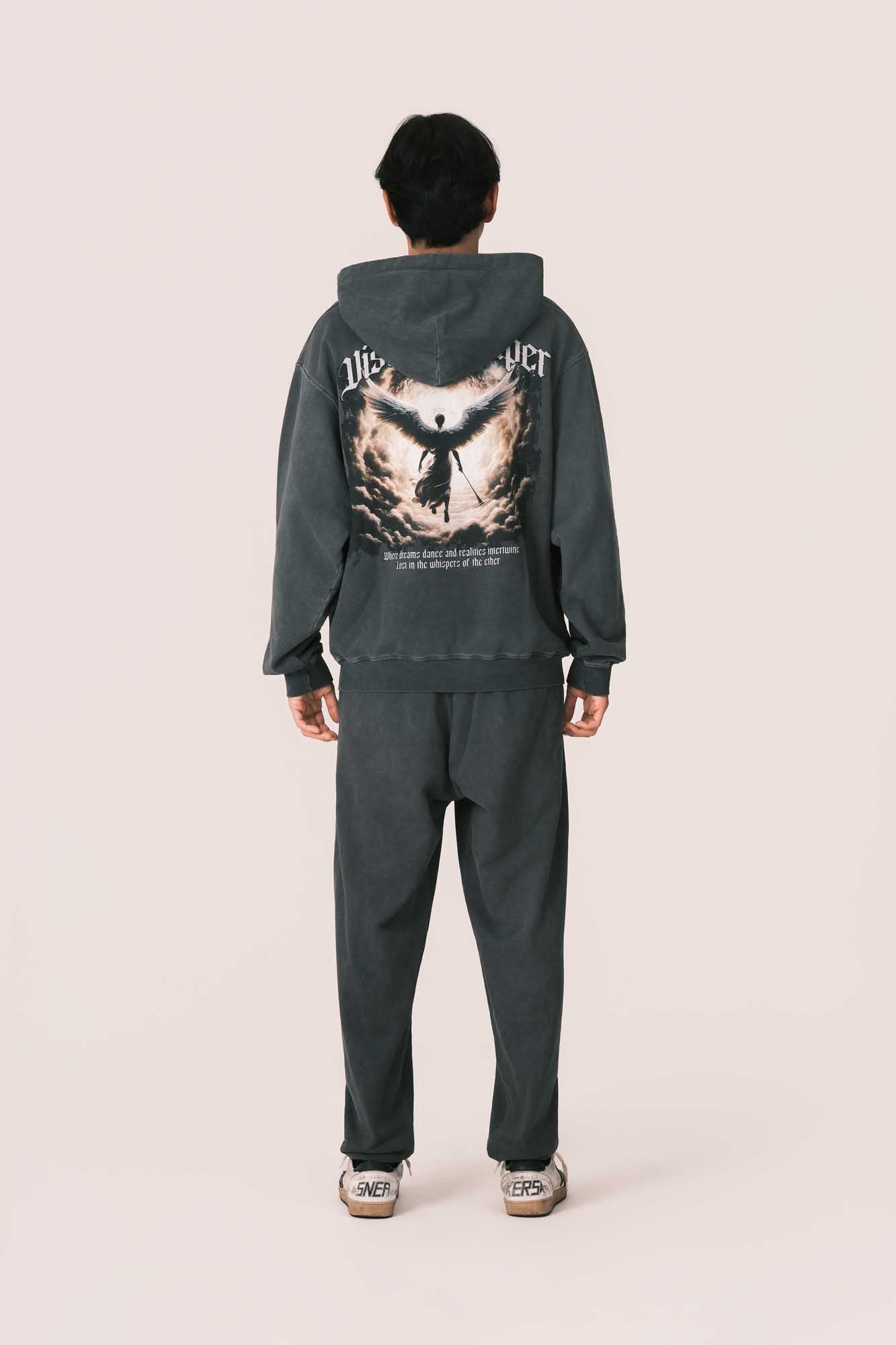 BLACK HOODIE WITH ANGEL PRINT ON BACK